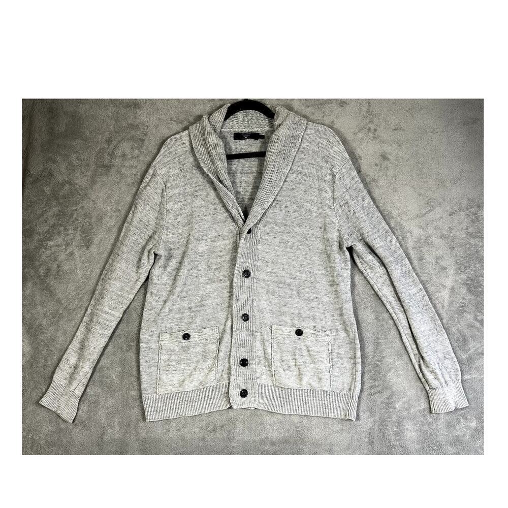 J Crew Cardigan Mens L Gray Knit Lambswool Shawl Neck‎ Sweater Grandpa Basic